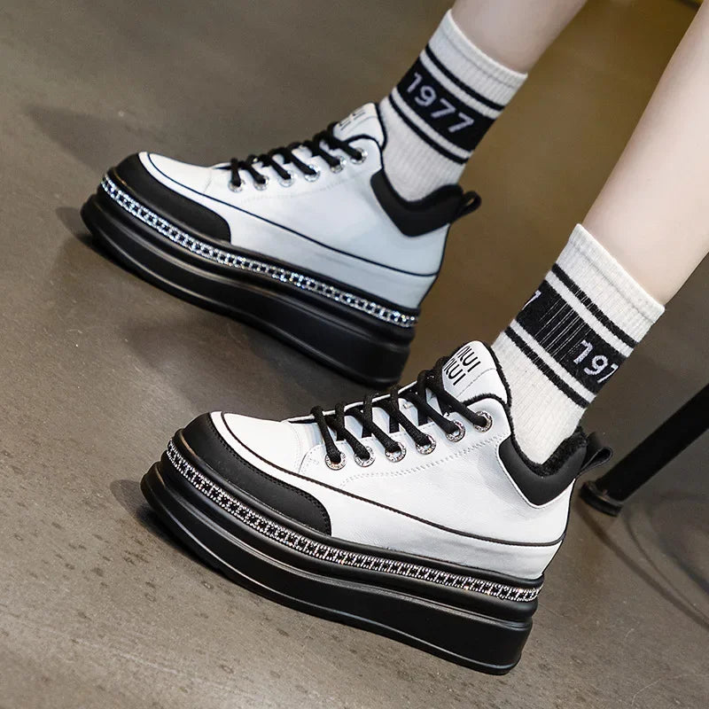 Fujin 6cm New Genuine Leather Women Shoes Winter Boot Women Combat Boots Ankle Platform Sneakers Spring Autumn Warm Fur Booties