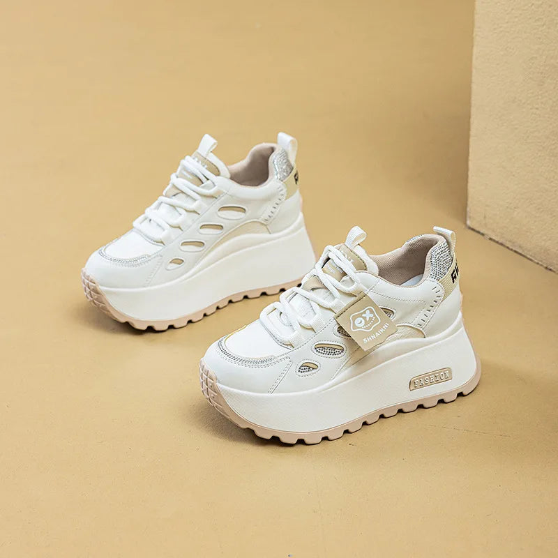 Fujin 7cm Air Mesh PU Microfiber Leather Breathable Flats Hollow Flats Women Shoes Chunky Sneaker Fashion Platform Wedge Sandals