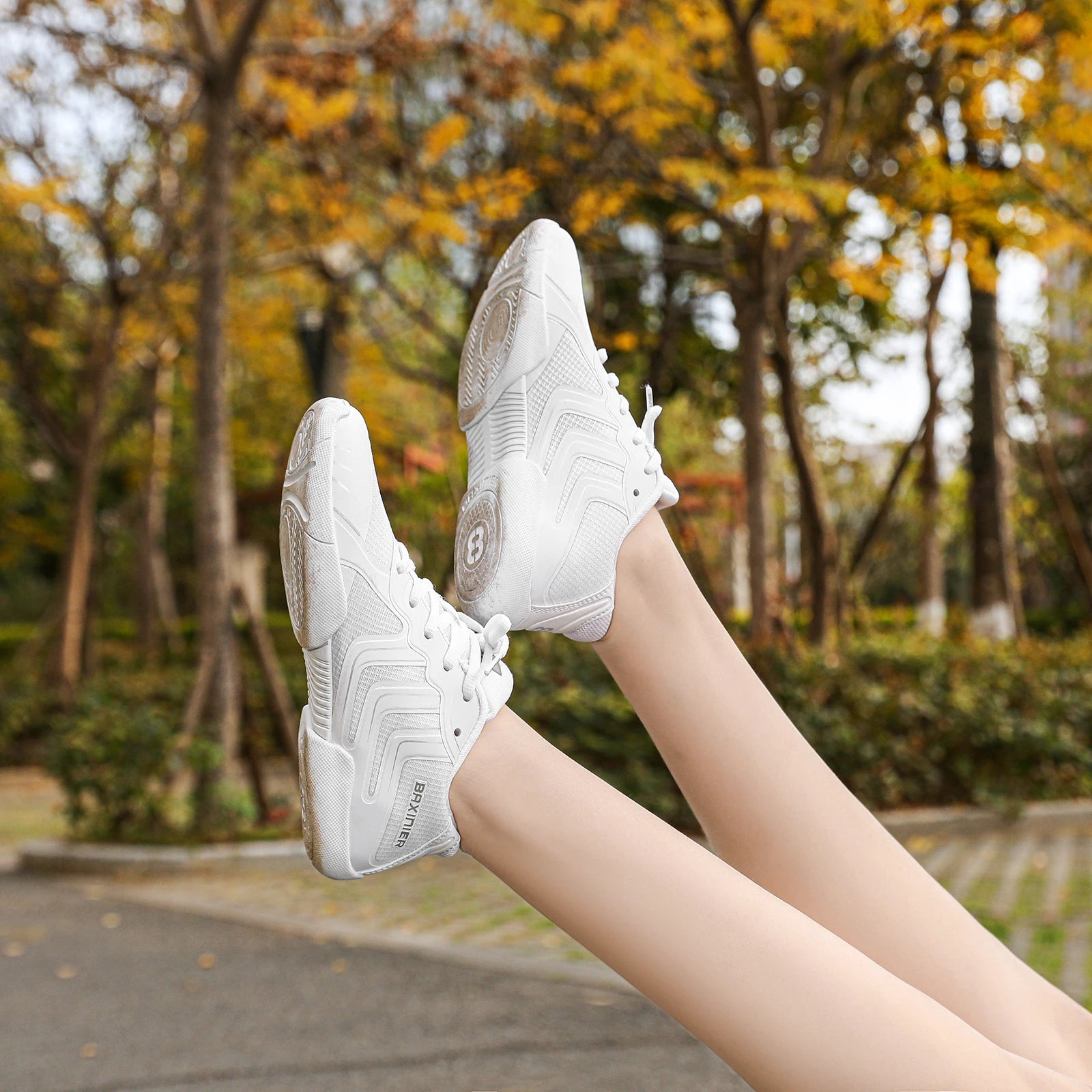 BAXINIER Girls White Cheer Shoes Youth Competition Cheerleading Dance Sneakers Women Breathable Athletic Training Tennis