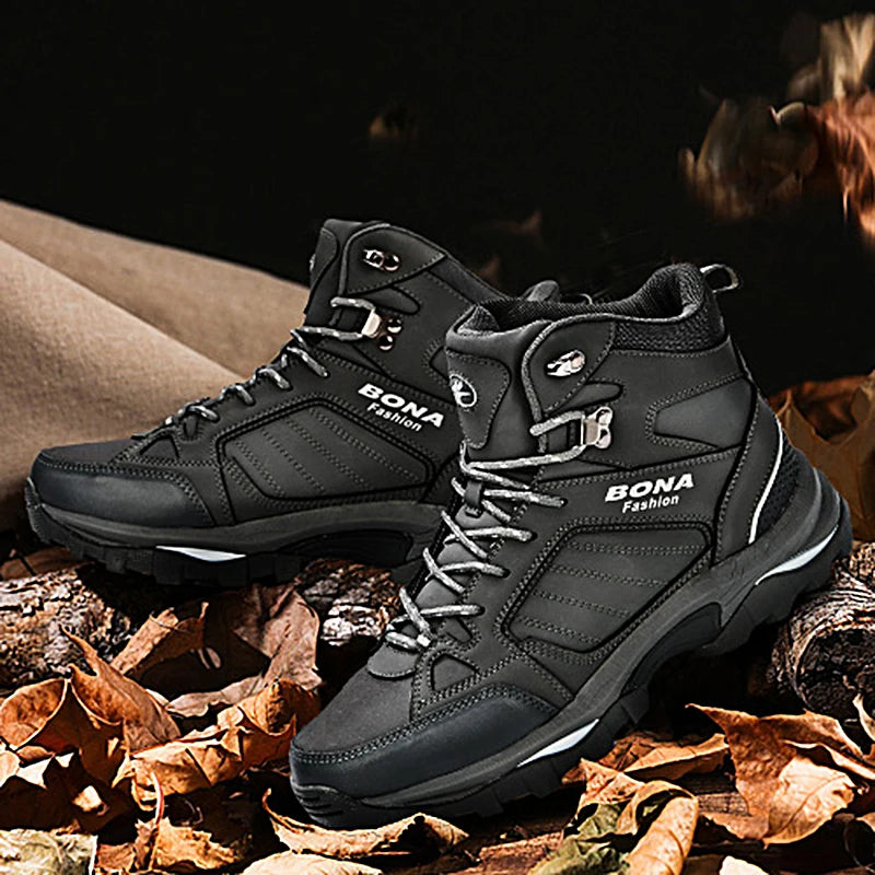 BONA Men Boots Anti-Skidding Leather Shoes Men Popular Comfy Spring Autumn Men Shoes Short Plush Snow Boots Durable Outsole