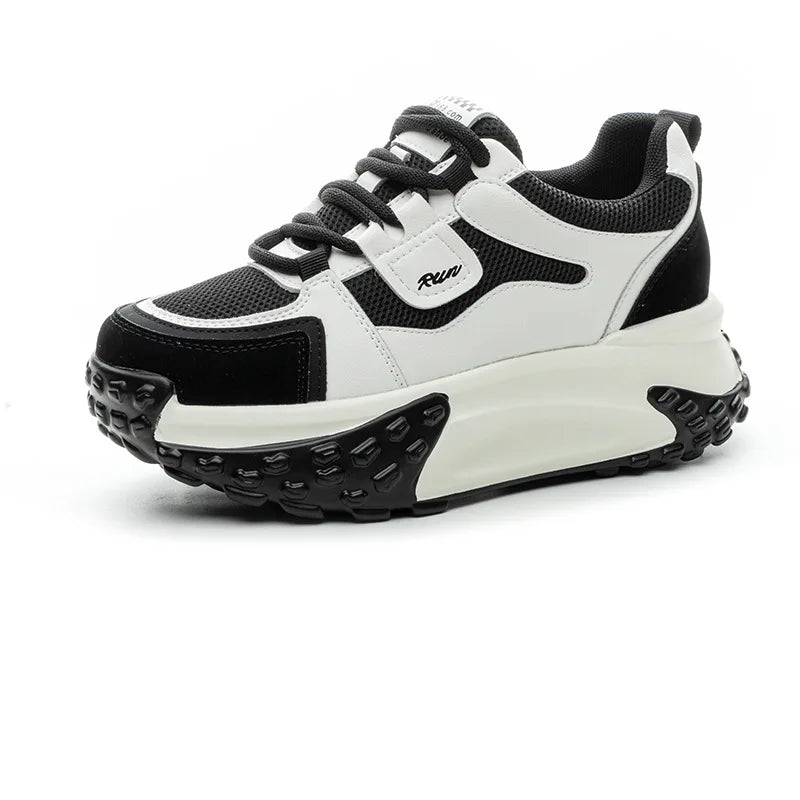 Fujin 7cm Platform Sneakers Microfiber Leather Cushioning Vulcanized Chunky Hidden Heel Comfy Breathable Women Spring Sneakers