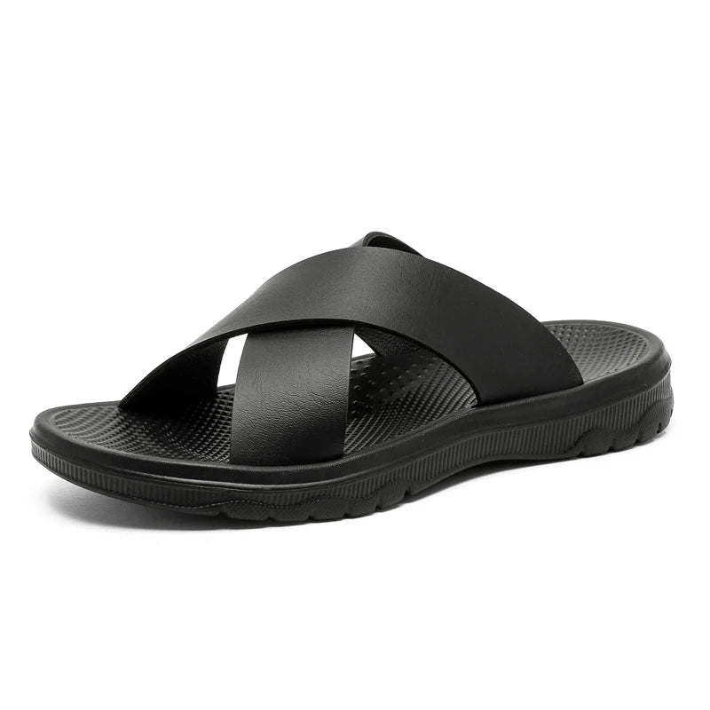 PU Leather Slippers Men Slides Summer Casual Beach Shoes Slip-Ons Flats Indoor Outdoor Flats Big Size 47 48 Dropshipping