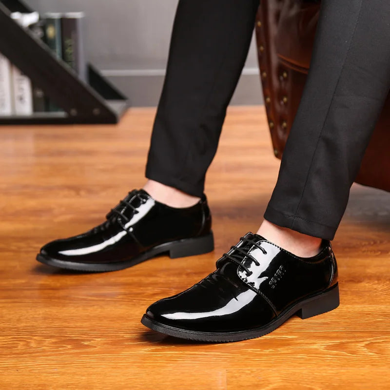 STRONGSHEN Italian Men Patent Leather Shoes Black Soft Bottom Spring And Autumn Man Men's Business Formal Wear Casual Shoes