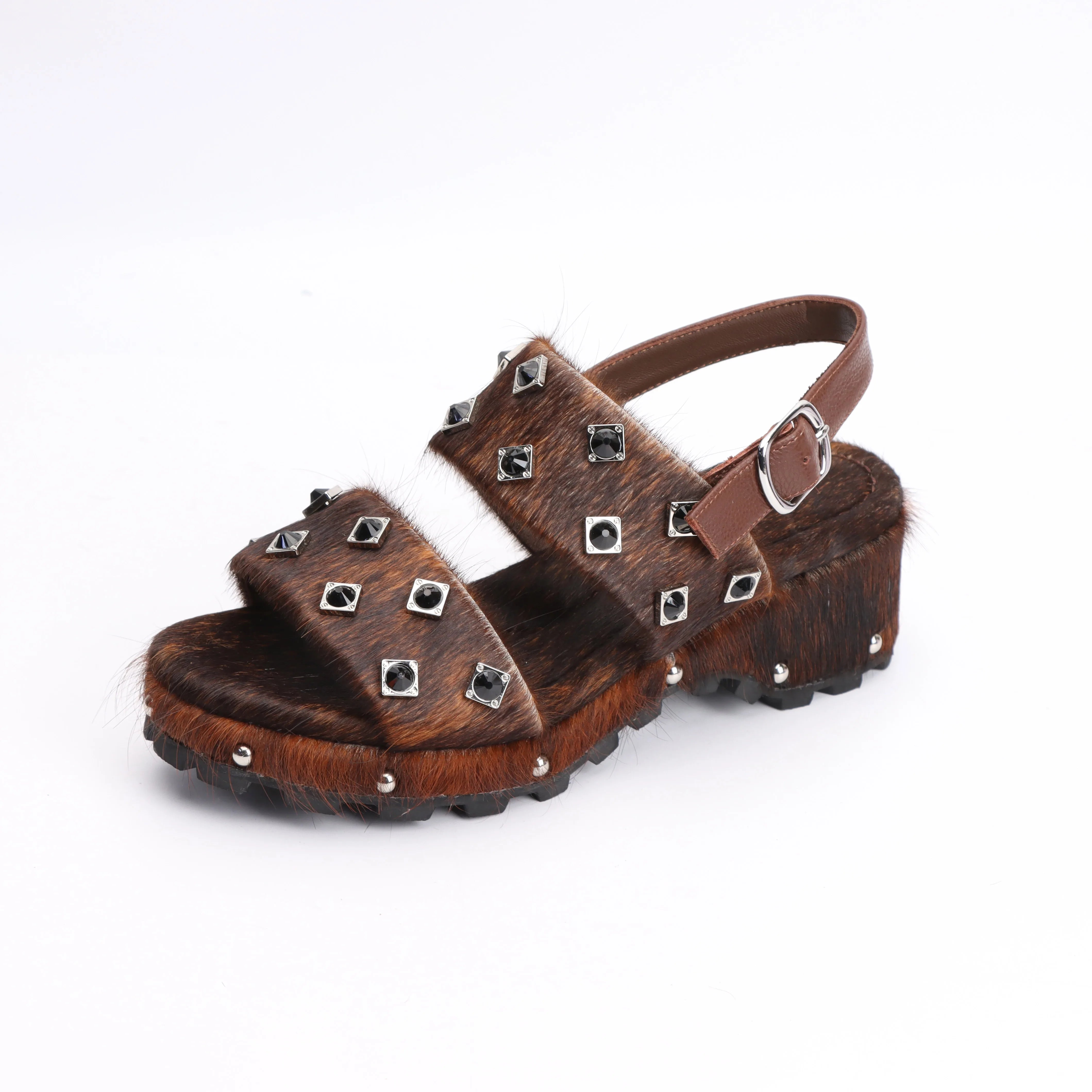 Designer Shoes Luxury Horsehair Rubber Sole Platform Flat Sandals for Woman Sandals Woman Summer Sandalias de Mujer