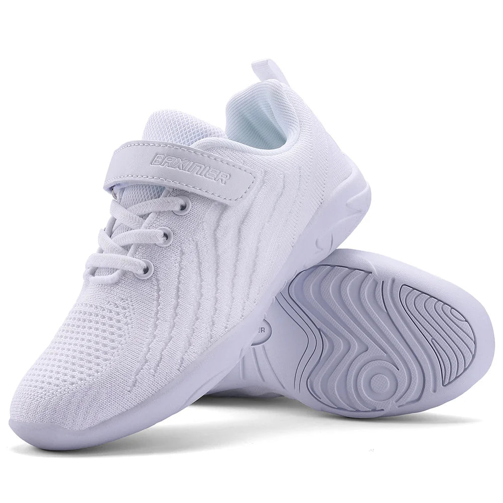 BAXINIER Girls Cheer Shoes White Cheerleading Dance Sneakers for Youth Shool Walking Shoes Athletic Training Tennis Shoes