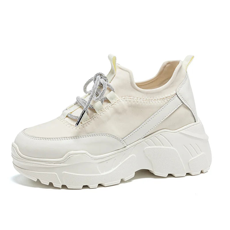Fujin 7cm Chunky Sneakers for Women Casual Shoes Genuine Leather Fashion Sneakers Comfortable Women Walking Shoes Fall Spring