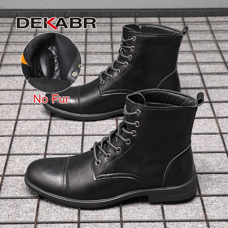DEKABR Fashion Casual Winter Boots Lace Up Outdoor Waterproof Handmade Comfortable Business Spring Boots Fur and No Fur Size 48