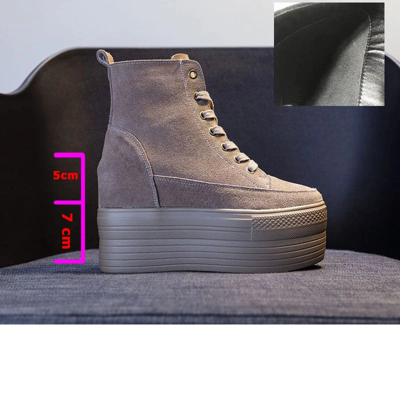 Fujin 12cm Suede Genuine Leather Platform Boots Women Female Spring Autumn Wedge Boots Women Winter Boots Ankle Shoes High Top