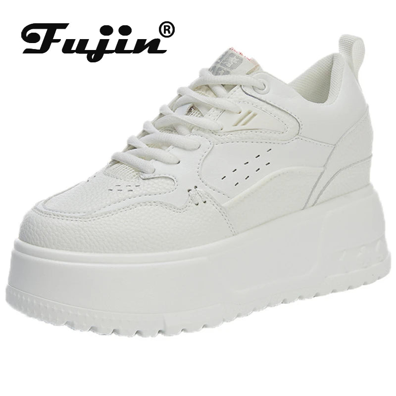 Fujin 9cm Microfiber Women Platform Wedge Chunky Sneakers Causal Walking Breathable Vulcanize Comfy Fashion Skate Board Shoes