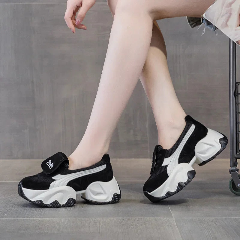 Fujin 7cm Air Mesh Platform Wedge Ladies Comfy High Brand Genuine Leather Summer Bao Toe Lace Up Chunky Sneaker Casual Shoes