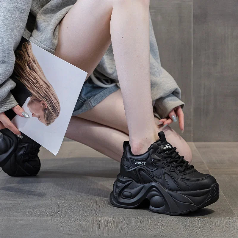 Koznoy 7cm Cow Genuine Leather Autumn Boots Spring Fashion Platform Chimney Ankle Booties Moccasins Women Chunky Sneakers Shoes