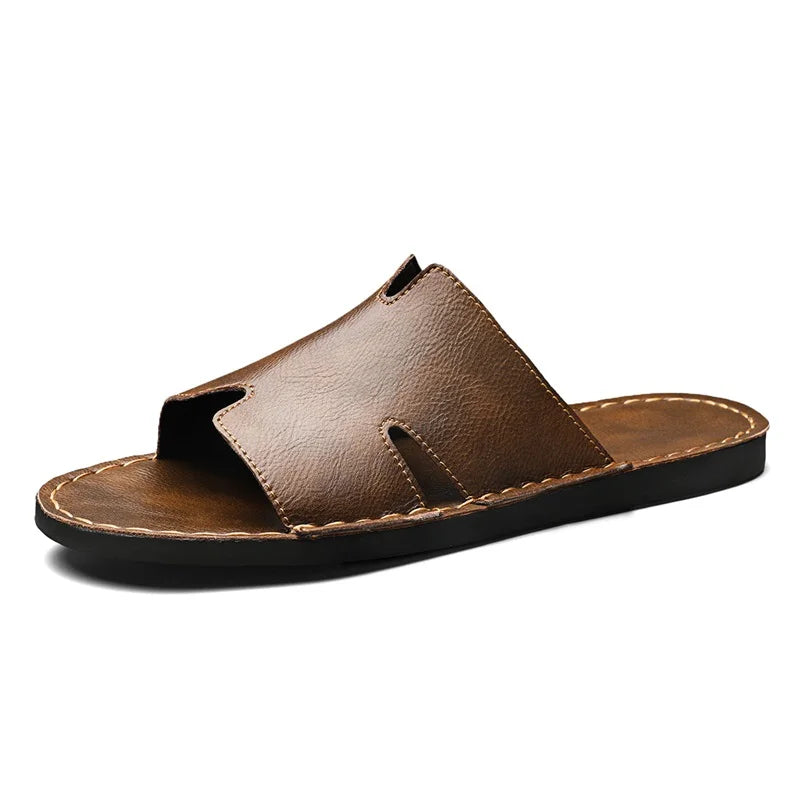 STRONGSHEN Fashion Men's Slippers Summer Outer Wear Non-Slip Wear-Resistant Casual Luxury Slippers Leather Slippers Outdoor