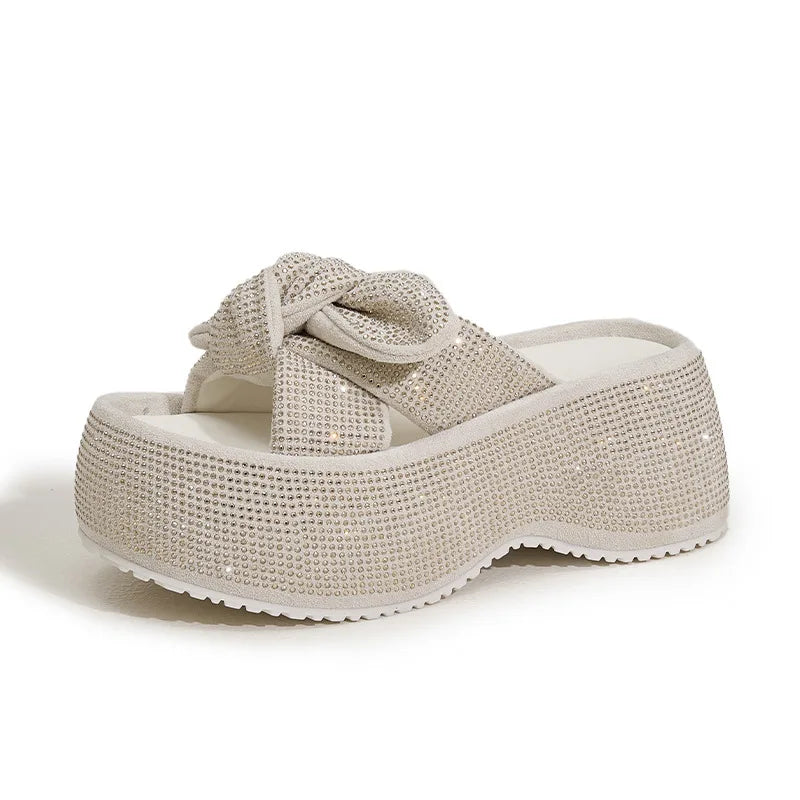 Fujin 8cm Synthetic Microfiber Leather Women Sandals Flats Chunky Sneakers Hollow Bling Slippers Platform Wedge Flats Shoes