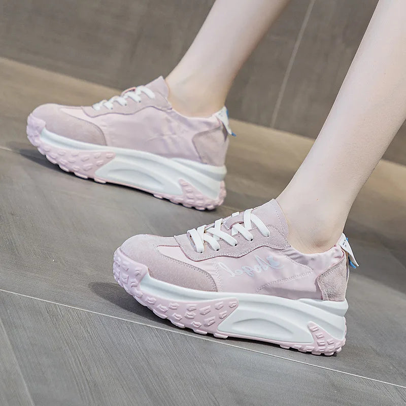 Fujin 7cm Denim Cloth Suede Genuine Leather Platform Wedge Flats Comfy Booties Breathable Women Chunky Sneaker Summer Shoes