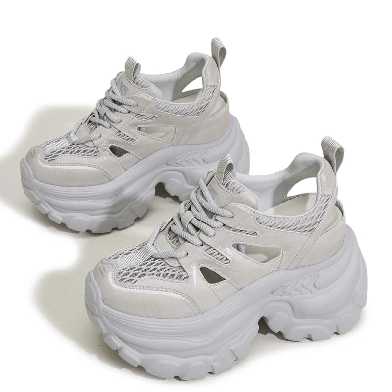 AUTUSPIN 9cm High Platform Women Sandals Summer Fashion Sports Style Hollow Out Sandalias Female Breathable Mesh Shoes 34-39