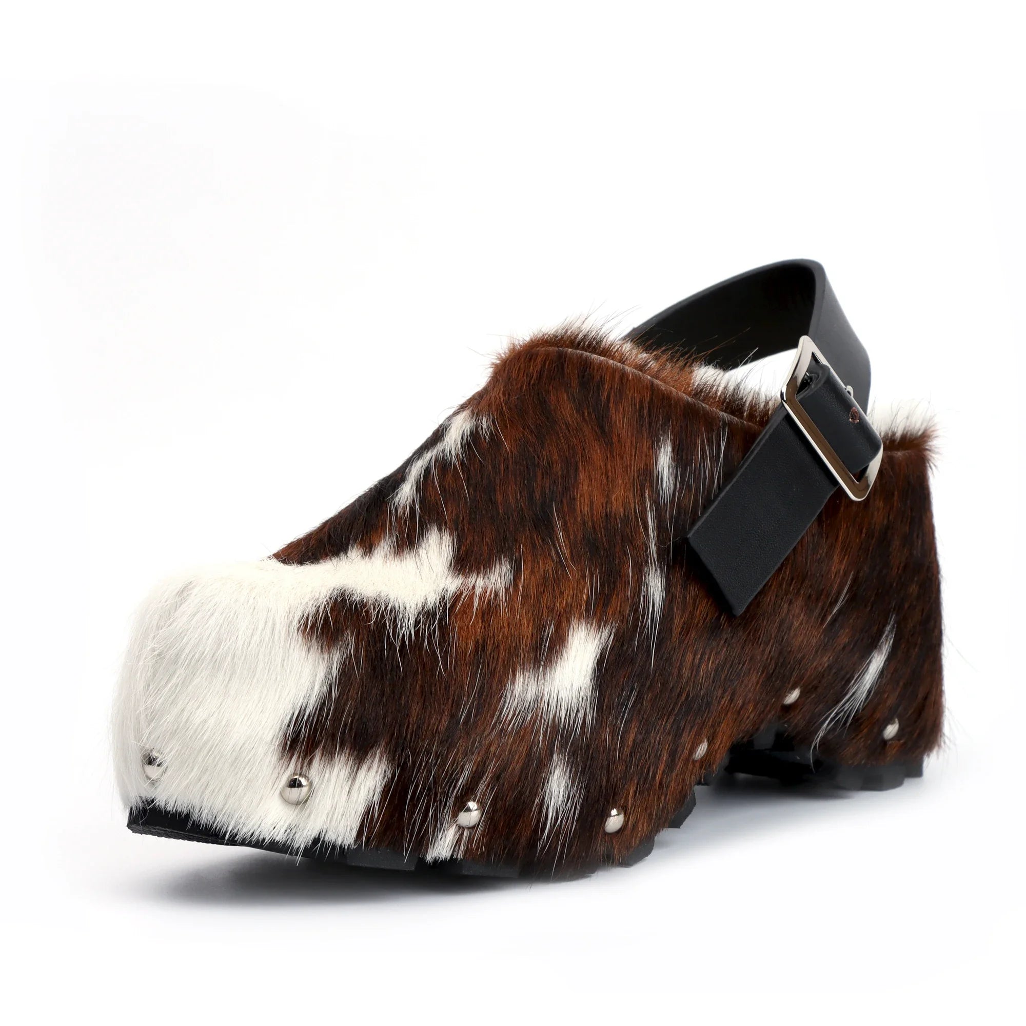 Luxury Platform Clogs for Women Mules - Designer Calf Hair & Wool-Lined Fur Sandals with Adjustable Strap, Slip-On Comfort