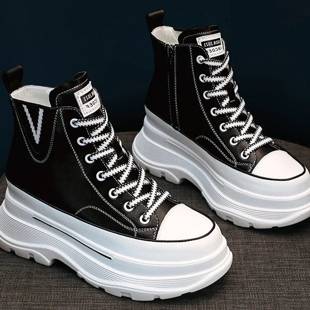 Fujin 7cm Platform Wedge Sneakers Chunky Shoes Genuine Leather Combat Boots Women Ankle Boots Autumn Autumn Booties