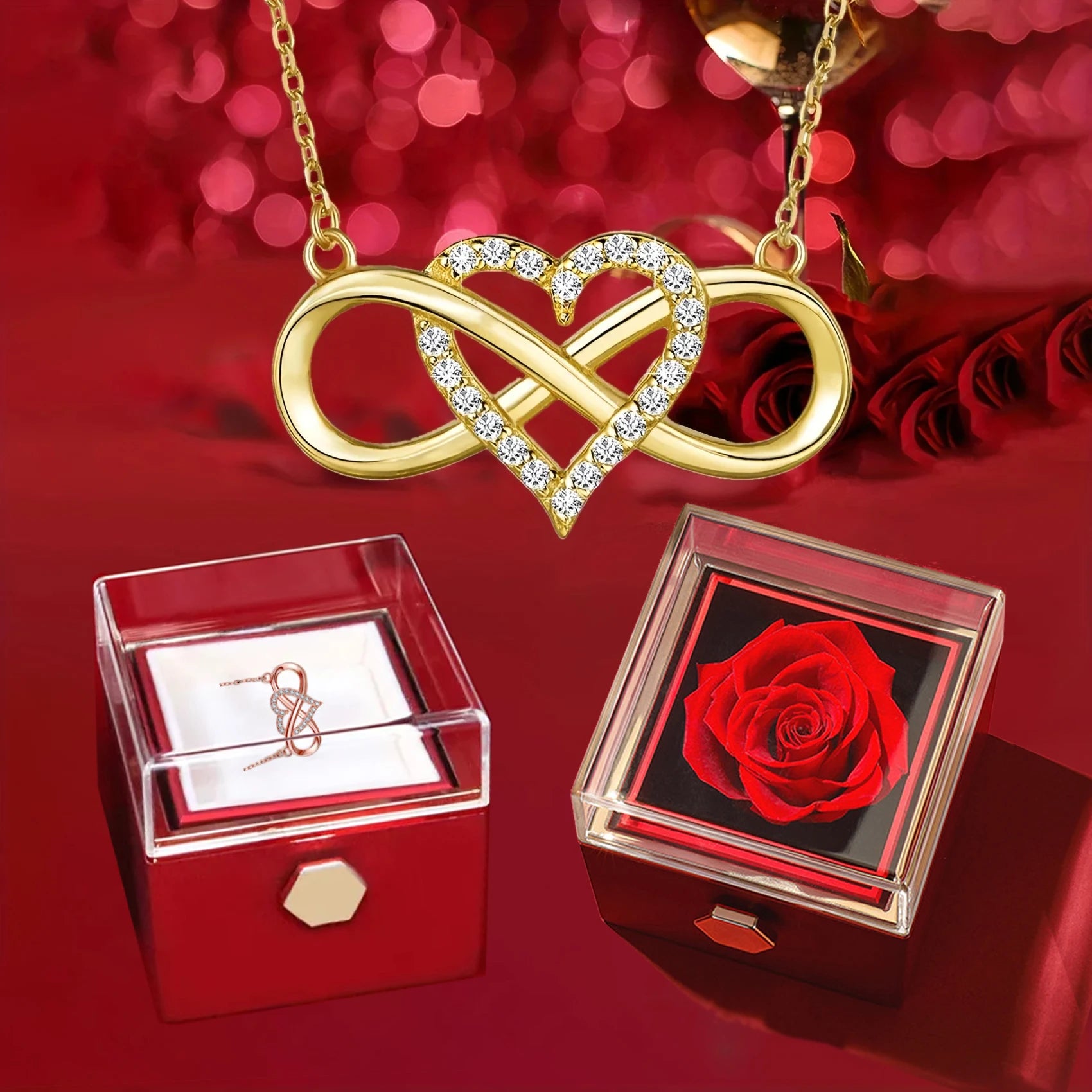 Eternal Love Necklace With 360° Flip Rose Gift Box For Women GFirlfriend Mom WIfe Christmas Romantic Gifts 2023 Hot Jewelry
