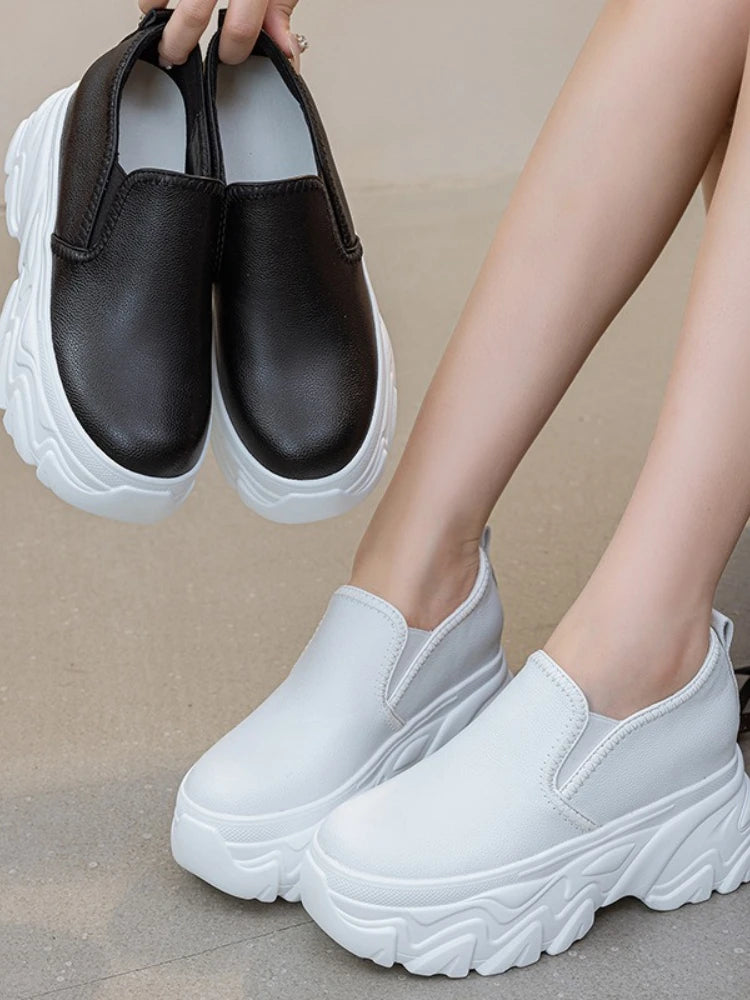 Fujin 9cm White Platform Sneakers for Women White Shoes Wedge Chunky Platform Shoes Footwear Female Slip on Slipony Shoes
