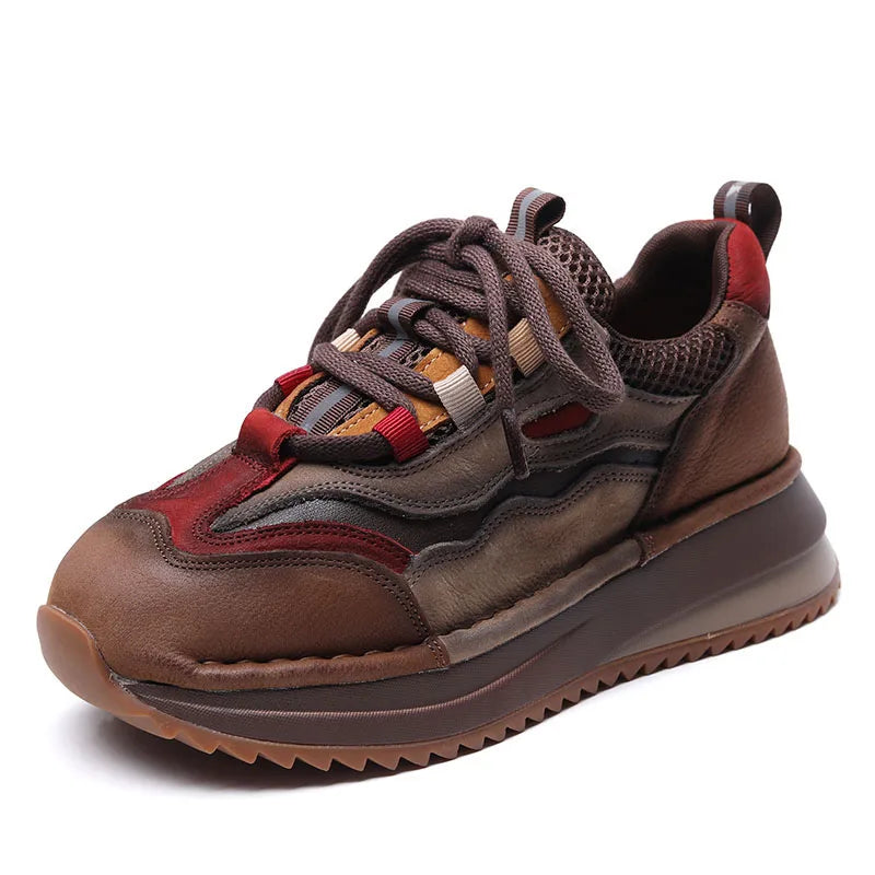 DRKANOL Fashion Women Casual Sneakers Spring Autumn Mixed Colors Genuine Cow Leather Thick Sole Chunky Platform Retro Shoes Lady
