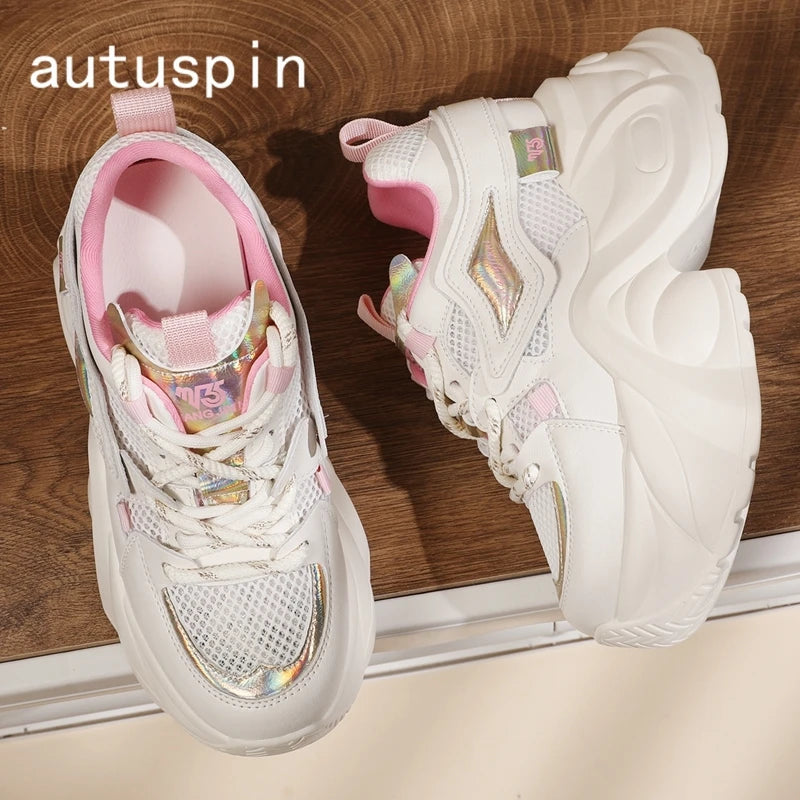 Autuspin Women Summer Vulcanized Shoes Platform Fashion Sneakers Female Street Style Chunky Wedges Ladies Leisure Footwear Woman