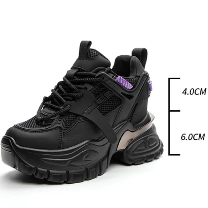 Fujin 10cm Air Mesh Genuine Leather Platform Wedge Sneakers Hidden Heels Chunky Sneakers Female Summer Women's Vulcanize Shoes