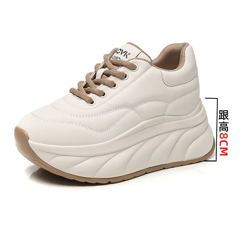 Fujin 8cm Genuine Leather Chunky Sneakers for Women Platform Sneakers Heel Wedge Women Casual Shoes  Slip on Female Summer Shoes