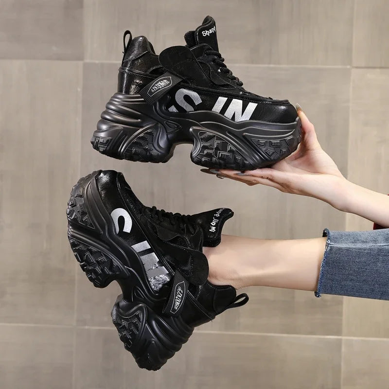 AUTUSPIN Winter Comfy Women Vulcanize Shoes Korean Style Fashion Platform Internal Heighten Leisure Sneakers Microfiber Leather