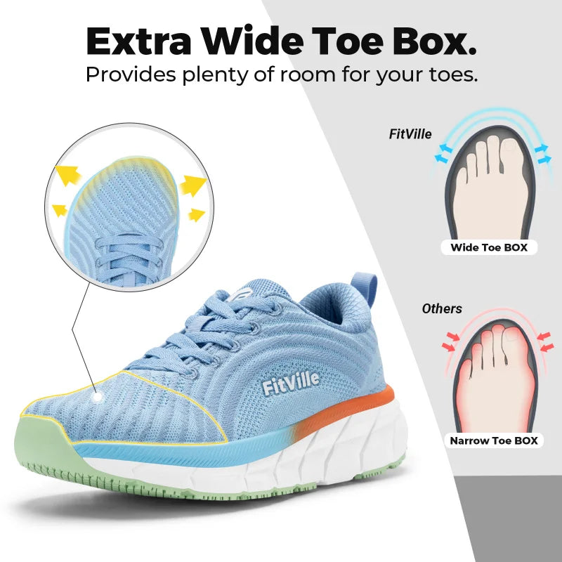 FitVille Wide Toe Box Shoes For Women Breathable Extra Wide Running Shoe Lightweight for Swollen Feet with Cushioned Relief Pain