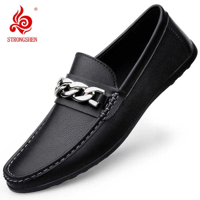 STRONGSHEN Leather Loafers Men Design Moccasins Driving Shoes Fashion Slip On Casual Non-Slip Male Footwear Handmade Boat Shoes