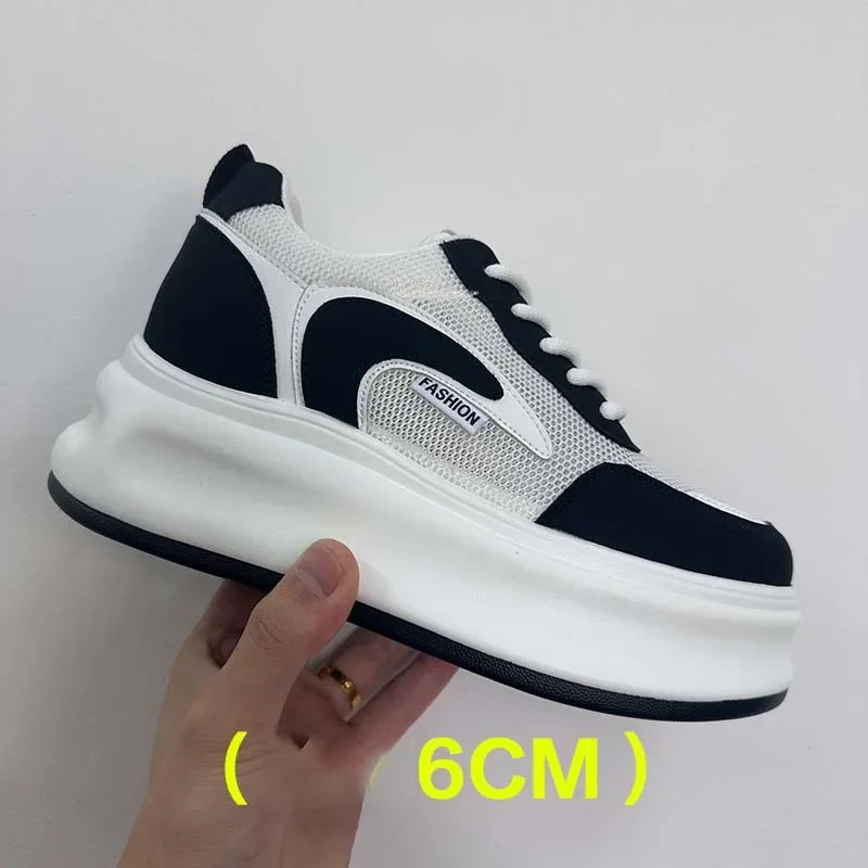 Fujin 8cm New Platform Wedge Sneakers Air Mesh Summer Sandals Shoes Women Shoes Spring Autumn Genuine Leather Vulcanize Footwear