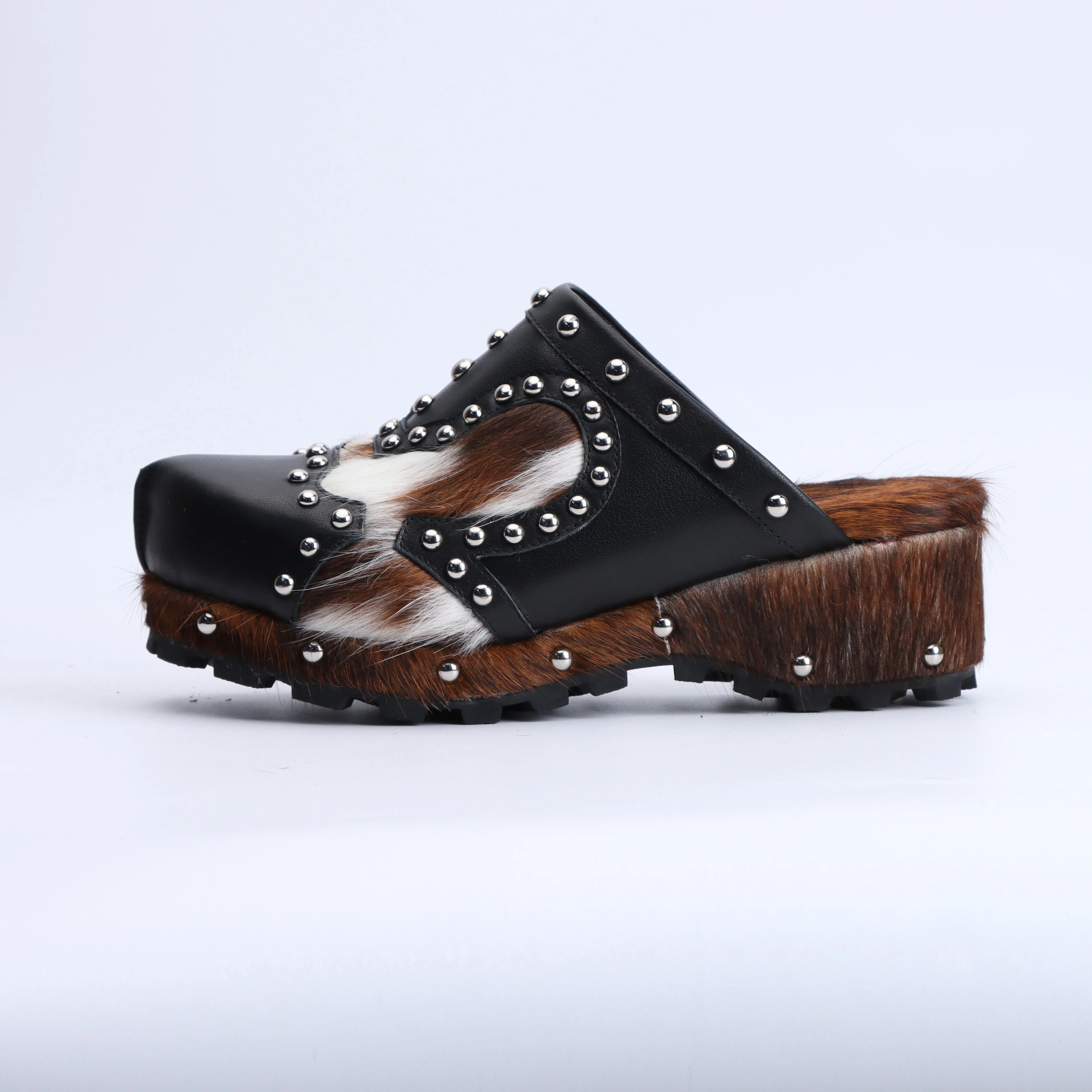 Luxury Designer Western Style Mule Sandals for Women, Handmade Cowhide Fur, Rubber Sole, Trendy 2025 Fashion Slides