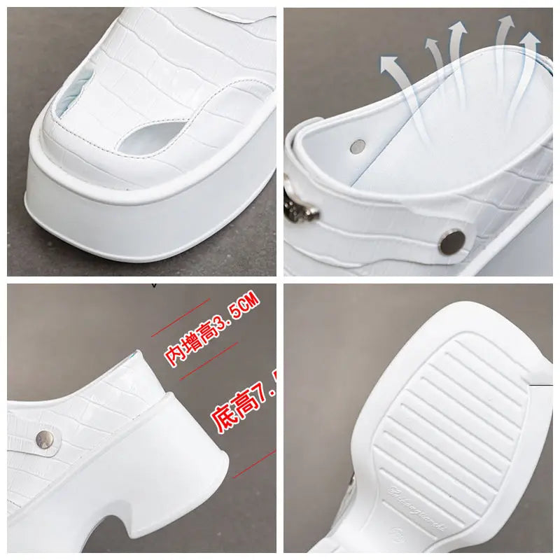 Fujin 11cm Genuine Leather Synthetic Women  Summer Platform Wedge Brand Bling Shoes Fashion Casual High Slippers Sandals Hollow