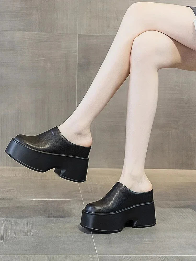 Fujin 11cm New Slippers Natural Cow Genuine Leather Platform Wedge Sneakers Pumps Summer Women ROME Hidden Heels Vulcanize Shoes