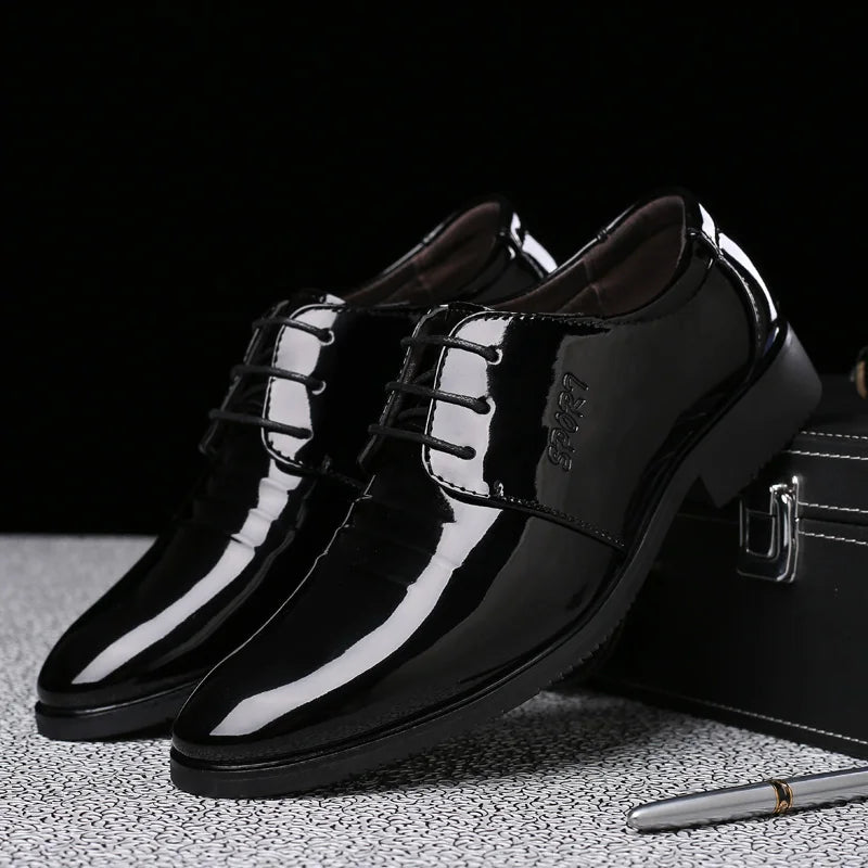 STRONGSHEN Italian Men Patent Leather Shoes Black Soft Bottom Spring And Autumn Man Men's Business Formal Wear Casual Shoes