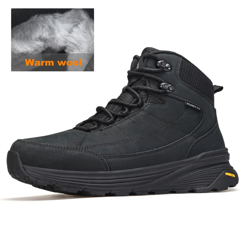 HUMTTO Trekking Boots Leather Outdoor Warm Wool Hiking Shoes for Men Luxury Designer Climbing Sneakers Safety Mens Ankle Boots