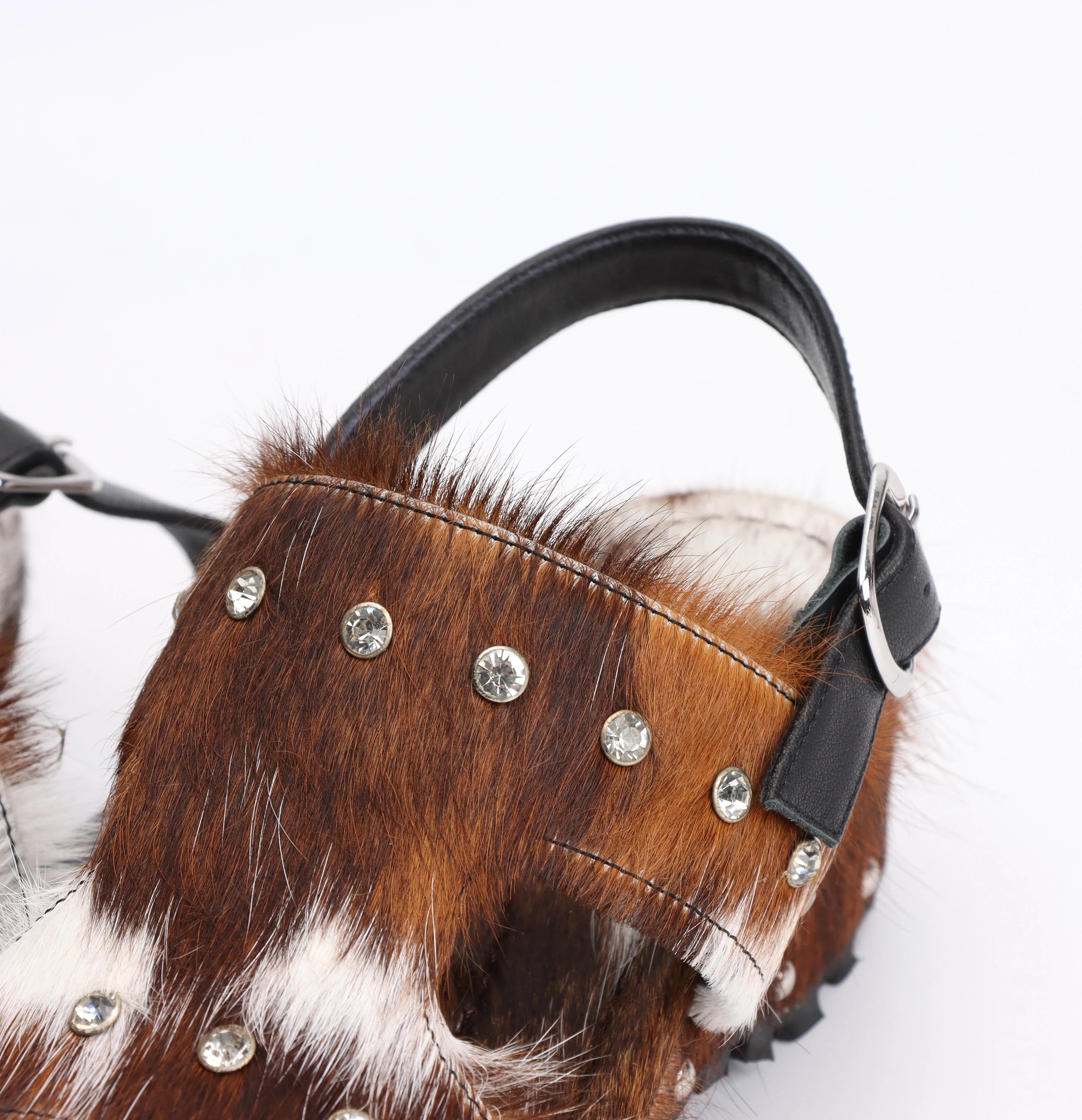 Luxury Horsehair Studded Mid Heel Rubber Sole Platform Sandals for Woman – Designer Shoes Sandals Woman Sandalias de Mujer