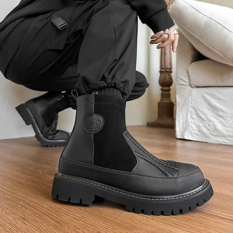 High Top Lace Men Boots Autumn Winter Cowhide Male Riding Shoes Men Casual Bottom Men Boots Soft British Retro Boots Size 38-44