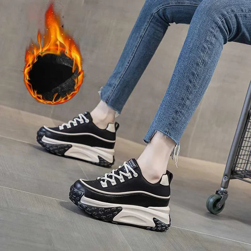 Fujin 7cm Suede Genuine Leather Platform Wedge Chunky Sneakers Spring Leisure Women Vulcanize Thick Bottom Winter Plush Shoes