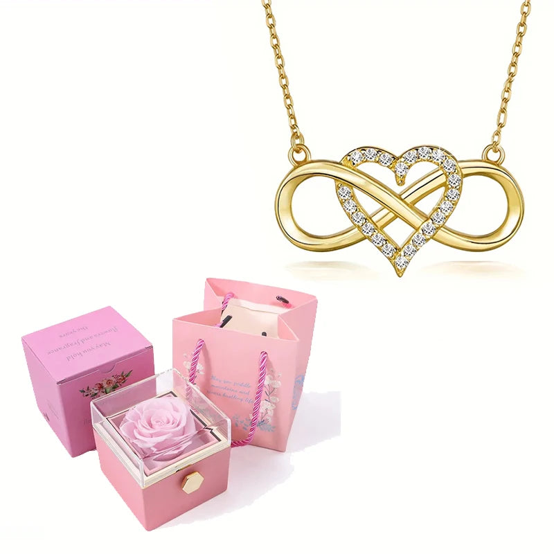 Eternal Love Necklace With 360° Flip Rose Gift Box For Women GFirlfriend Mom WIfe Christmas Romantic Gifts 2023 Hot Jewelry