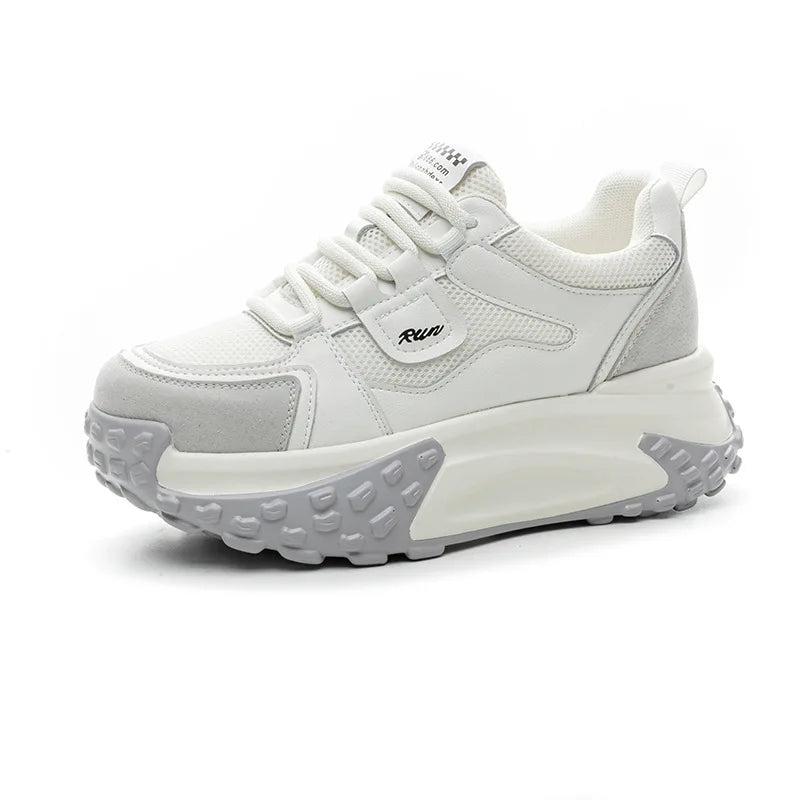 Fujin 7cm Platform Sneakers Microfiber Leather Cushioning Vulcanized Chunky Hidden Heel Comfy Breathable Women Spring Sneakers