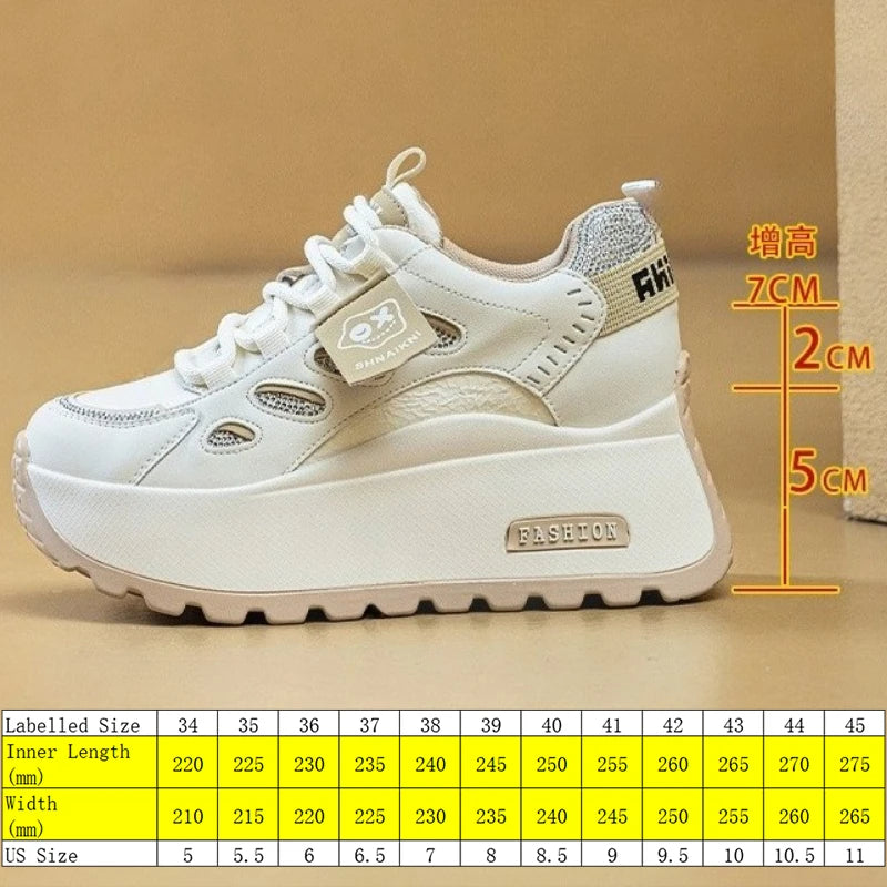 Fujin 7cm Air Mesh PU Microfiber Leather Breathable Flats Hollow Flats Women Shoes Chunky Sneaker Fashion Platform Wedge Sandals