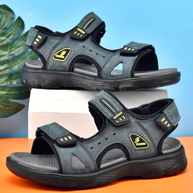 New Summer Men Genuine Leather Sandals Classic Casual Shoes Men Outdoor Beach Sandals Roman Summer Men's Water Shoes Size 38-46