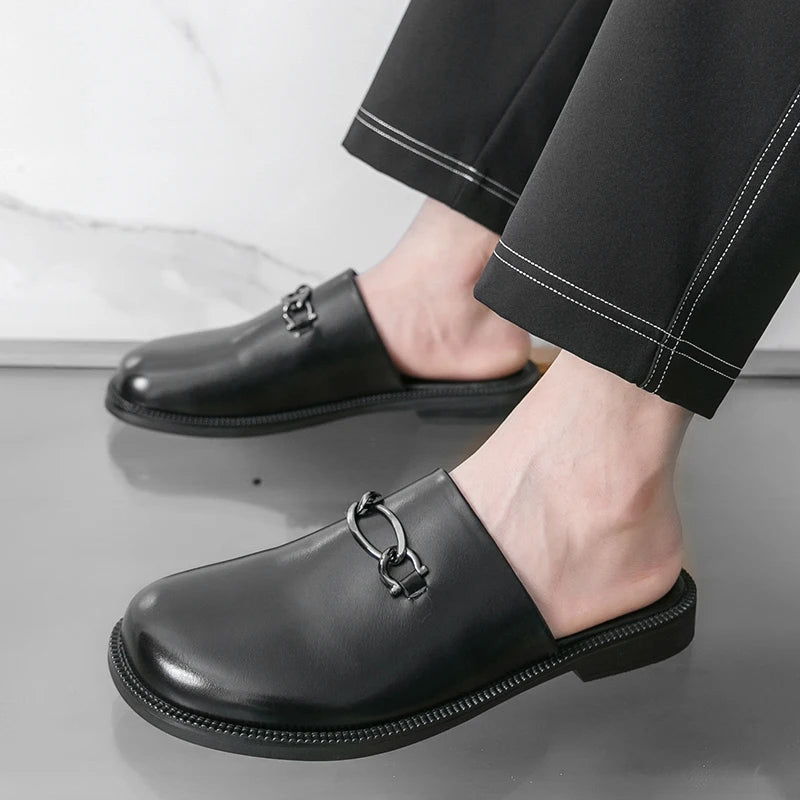 Luxury Men Slippers Fashion Leather Loafers Moccasins Outdoor Non-slip Casual Walking Shoes Men Mules Slides Comfortable Flats