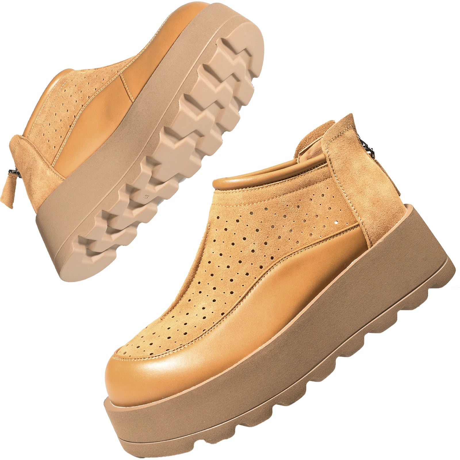 Fujin 6CM Suede Cow Genuine Leather Moccasins Women Platform Wedge Flats Women Shoes Ankle Booties Females ZIP Pumps Shoes