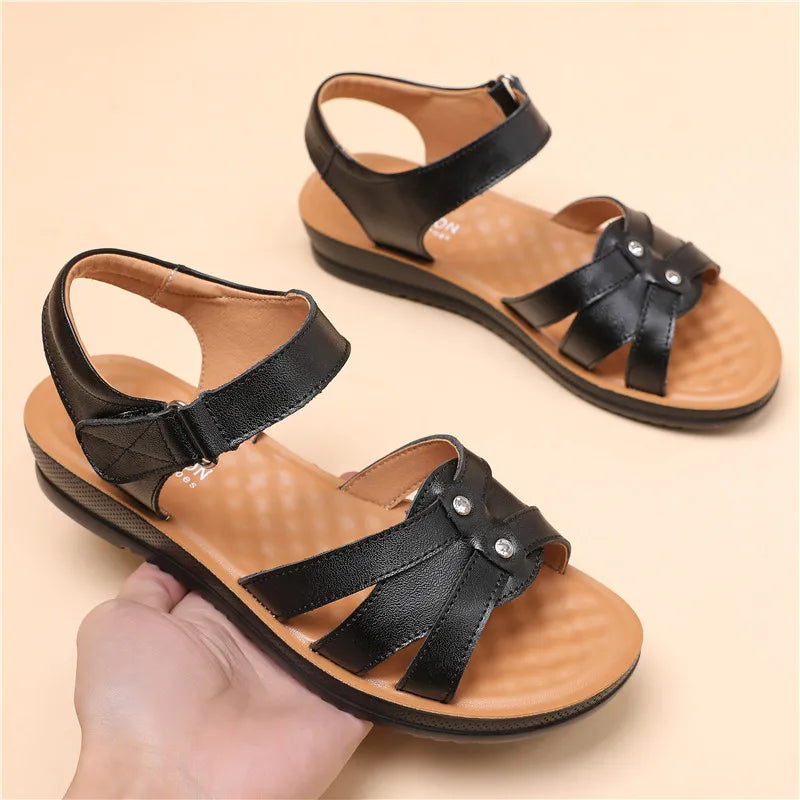 WOIZGIC Women's Female Ladies Mother Genuine Leather Sandals Platform Shoes Non Slip Summer Cool Beach Hook Loop Plus Size 42 43