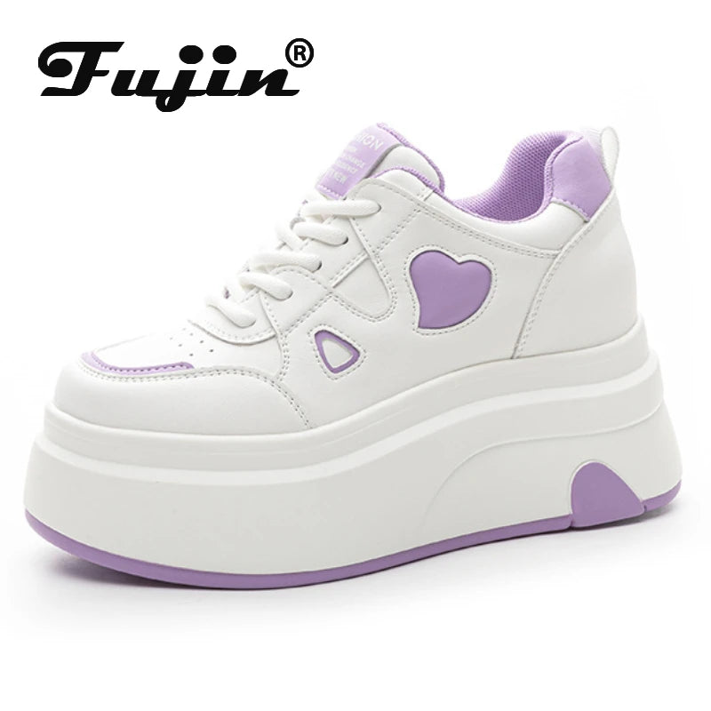 Fujin 8cm 2025 Microfiber Leather Vulcanize  Autumn Platform Vulcanize Women Chunky Sneaker Loafer High Brand Comfy Spring Shoes