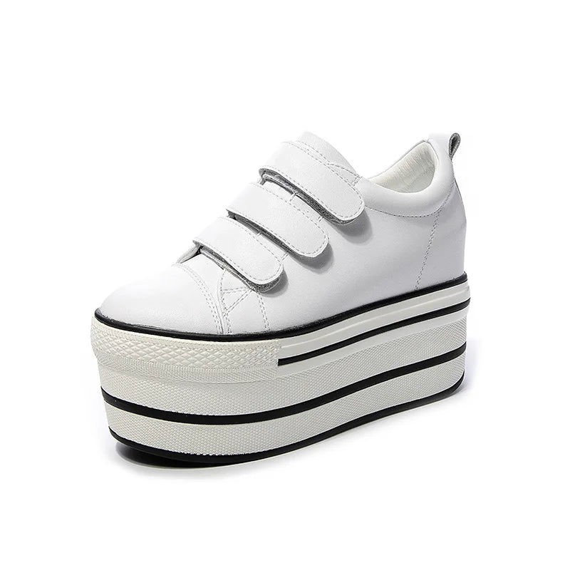 Fujin 12cm Genuine Leather New Women Shoes Platform Heel Platform Sneakers Wedge White Shoes Fashion Women Leather Shoes Casual