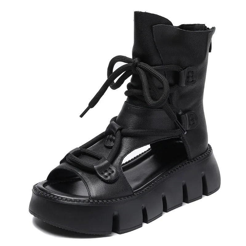 DRKANOL High Quality Women Sandals Handmade Retro Wedges Heel Sandals Ladies Summer Back Zipper Platform Roman Cool Boots