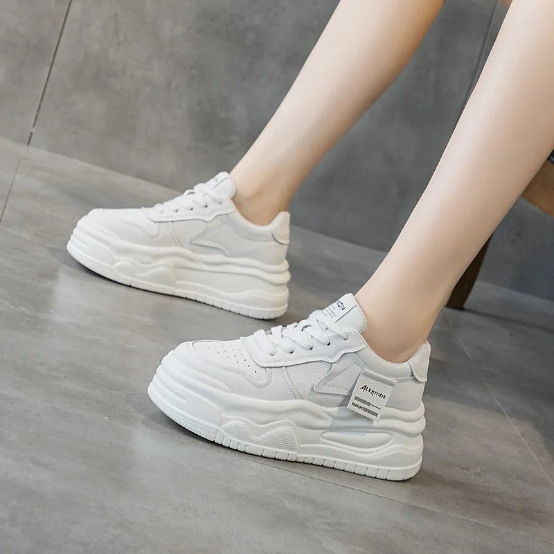 Fujin 7.5cm Women Cow Genuine Leather Spring Autumn Chunky Sneaker Ankle Microfiber Platform Wedge Vulcanize Ankle Booties Shoes